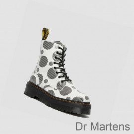 Best Cheapest Dr Martens Platform Boots Jadon Polka Dot Smooth Mens White