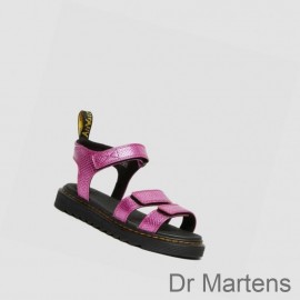 Cheapest Dr Martens Strap Sandals Klaire Reptile Emboss Youth Kids Pink