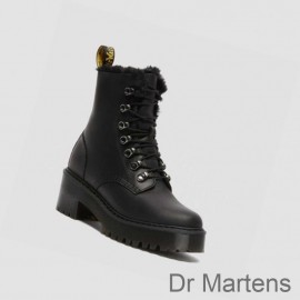 Clearance Dr Martens Platform Boots Leona Faux Fur Platform Womens Black
