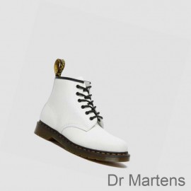 Dr Martens Ankle Boots Cheap Price 101 Yellow Stitch Smooth Mens White