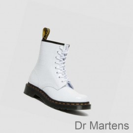 Dr Martens Boots Discount 1460 Patent Croc Emboss Womens White