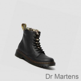 Dr Martens Boots Sale UK 1460 Serena Leopard Faux Fur Junior Kids Black