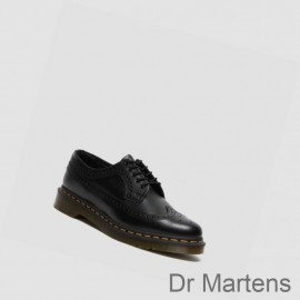 Dr Martens Brogue Shoes UK 3989 Yellow Stitch Smooth Mens Black