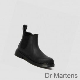 Dr Martens Chelsea Boots Cheapest Price 2976 Faux Fur Lined Junior Kids Black