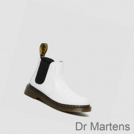 Dr Martens Chelsea Boots Clearance Sale 2976 Faux Fur Lined Junior Kids White