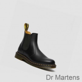 Dr Martens Chelsea Boots Online Store UK 2976 Yellow Stitch Smooth Womens Black