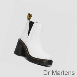 Dr Martens Chelsea Boots Outlet Spence Flared Heel Womens White