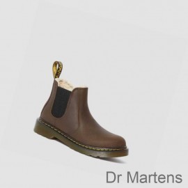 Dr Martens Chelsea Boots Sale 2024 2976 Faux Fur Lined Junior Kids Dark Brown