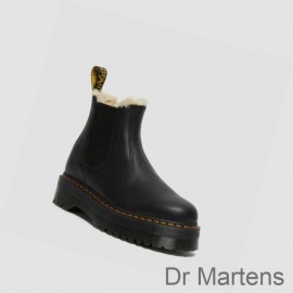 Dr Martens Chelsea Boots Sale UK 2976 Faux Fur Lined Platform Mens Black