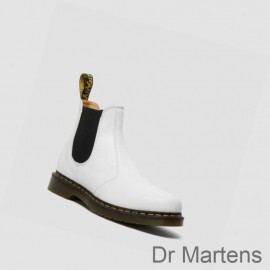 Dr Martens Chelsea Boots UK Sale 2976 Yellow Stitch Smooth Womens White