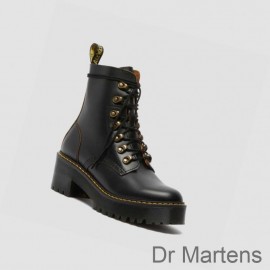 Dr Martens Heeled Boots Outlet Leona Vintage Smooth Womens Black