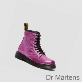 Dr Martens Lace Up Boots Cheap Price 1460 Reptile Emboss Junior Kids Pink
