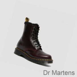 Dr Martens Lace Up Boots Clearance Sale 1460 Serena Faux Fur Lined Womens Burgundy