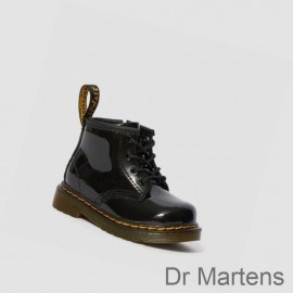 Dr Martens Lace Up Boots Factory Outlet 1460 Patent Toddler Kids Black