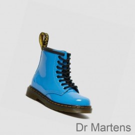 Dr Martens Lace Up Boots On Clearance 1460 Patent Toddler Kids Blue