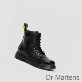 Dr Martens Lace Up Boots Outlet Sale 1460 Reptile Emboss Junior Kids Black