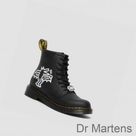 Dr Martens Lace Up Boots Outlet Store Keith Haring 1460 Junior Kids Black / White