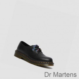 Dr Martens Lace Up Shoes Outlet Store 1461 Iridescent Hardware Womens Black