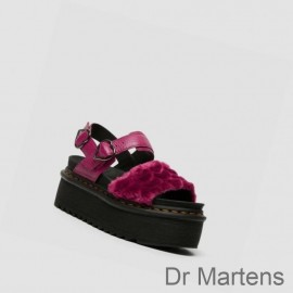 Dr Martens Platform Sandals Outlet Voss Fluffy Faux Fur Womens Pink