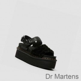 Dr Martens Platform Sandals Outlet Store Voss Fluffy Faux Fur Womens Black