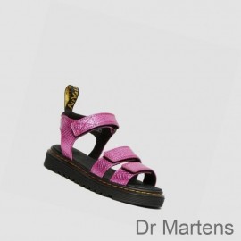 Dr Martens Strap Sandals On Clearance Klaire Reptile Emboss Junior Kids Pink